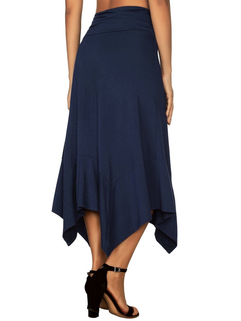 DJT Women's Flowy Handkerchief Hemline Midi Skirt Small Navy - Image 4